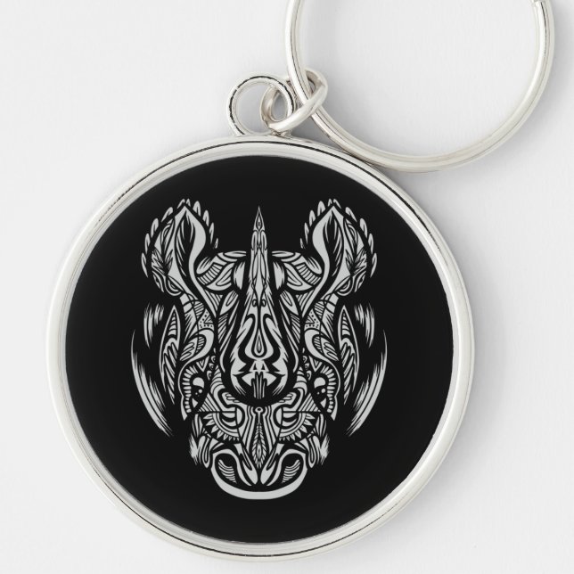 Rhino Face Ornamental design Key Ring (Front)