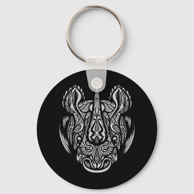 Rhino Face Ornamental design Key Ring (Front)