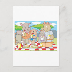 Rhino Family Picnic Postcard