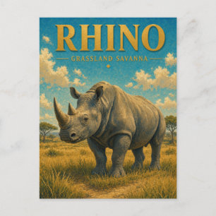 Rhino Grassland Savanna Watercolor GeoSaga Postcard