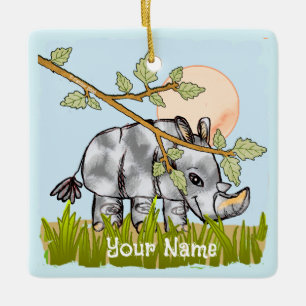 Rhino Hiding  Ceramic Ornament