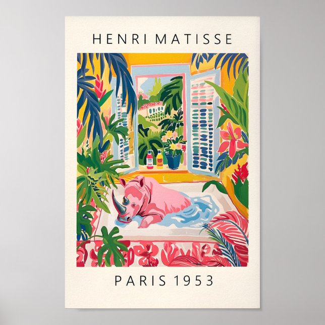 Rhino In Bathtub Art Print, Matisse Poster, Bathro Poster (Front)