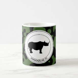 Rhino in camouflage background coffee mug