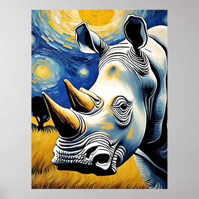 Rhino in the Starry Night Poster (Front)