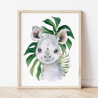 Rhino, Jungle Animals, Safari Animals, Palm Leaves Poster