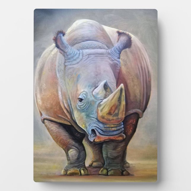 Rhino Lovers | Art Cute Rhino Portrait Print Plaque (Front)