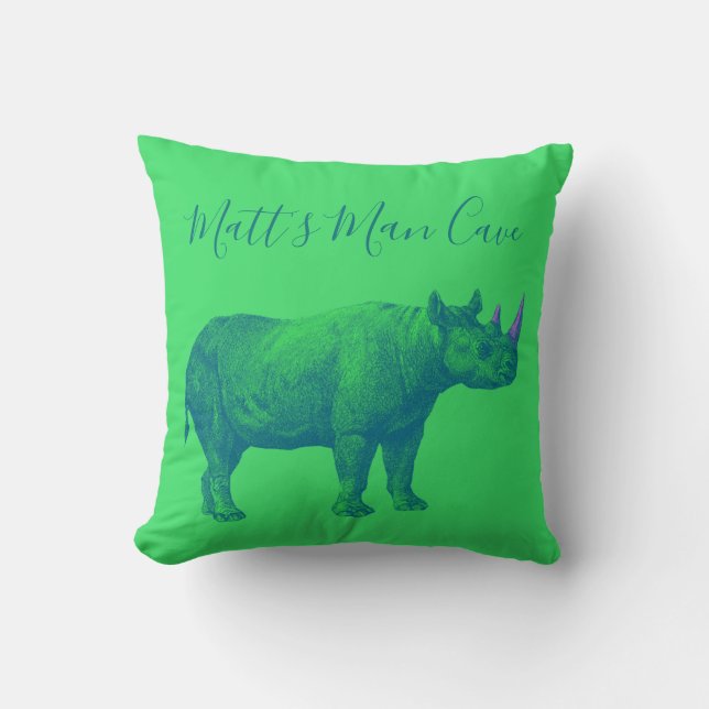 Rhino Man Cave Throw Pillow (Front)