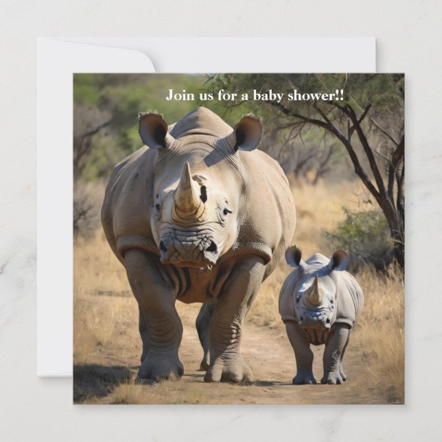 Rhino mother with Calf Invitation (Front)