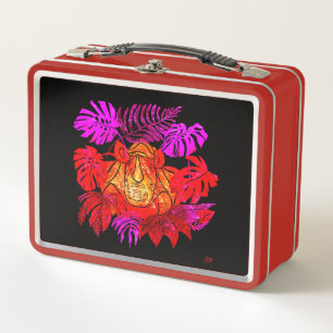 Rhino - pink and red metal lunch box
