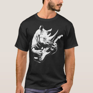 Rhino Playing Electric Guitar Rock Star Guitarist T-Shirt