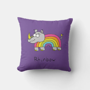 Rhino Rainbow Funny Cute Kids Rhinoceros Cushion