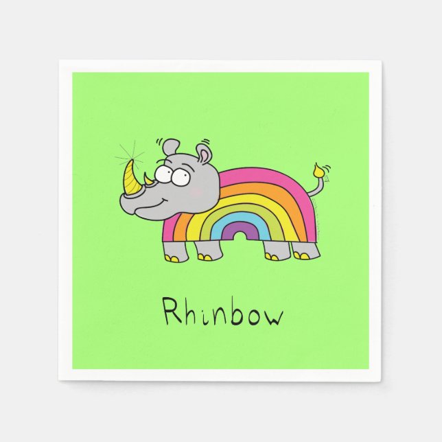 Rhino Rainbow Funny Cute Kids Rhinoceros Napkin (Front)