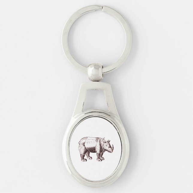 Rhino - Renaissance Style Drawing of a Rhinoceros Key Ring (Front)