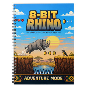 Rhino, Retro 8-Bit Pixel Art Notebook