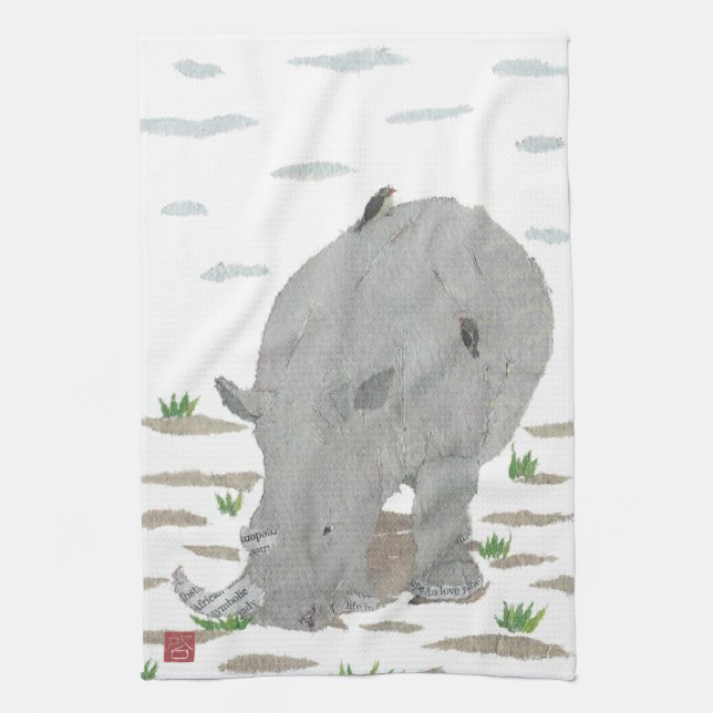 Rhino, Rhinoceros, Africa, Animal, Wildlife Tea Towel (Vertical)