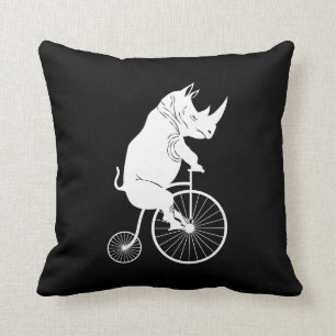 Rhino Riding an Old Fashion Bike Cushion
