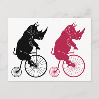 Rhino Riding an Old Fashion Bike Postcard