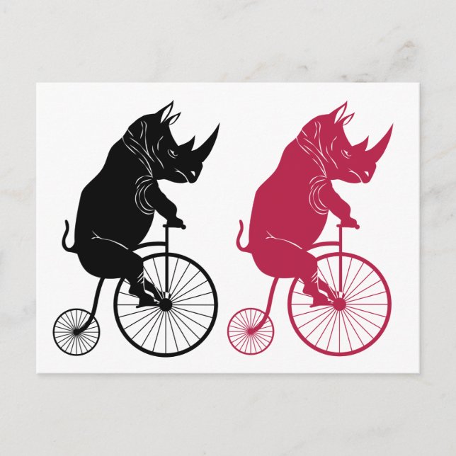 Rhino Riding an Old Fashion Bike Postcard (Front)