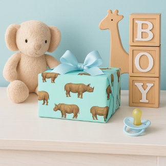 Rhino Royale Blue Safari  Wrapping Paper Sheet