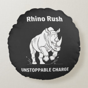 Rhino Rush Unstoppable Charge Minimalist WHITE Round Cushion