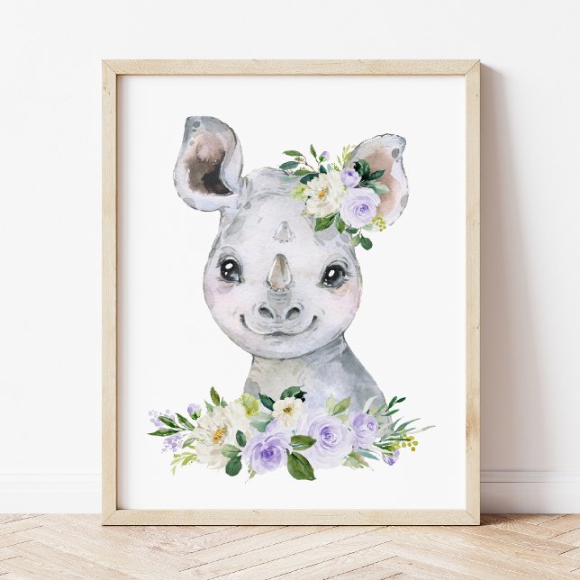 Rhino, Safari, Purple Flowers, Gender Neutral Poster (Creator Uploaded)