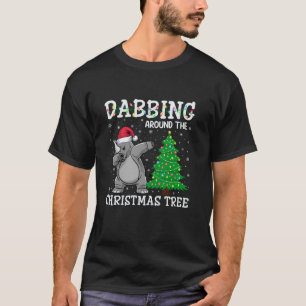 Rhino Santa Hat Dabbing Around the Christmas Tree T-Shirt