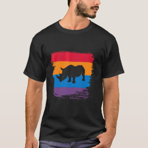 Rhino Shadow Silhouette With Colourful Flag T-Shirt