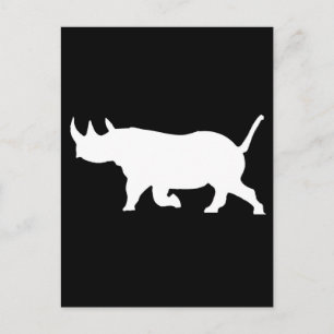 Rhino Silhouette, left facing, Black Background Postcard