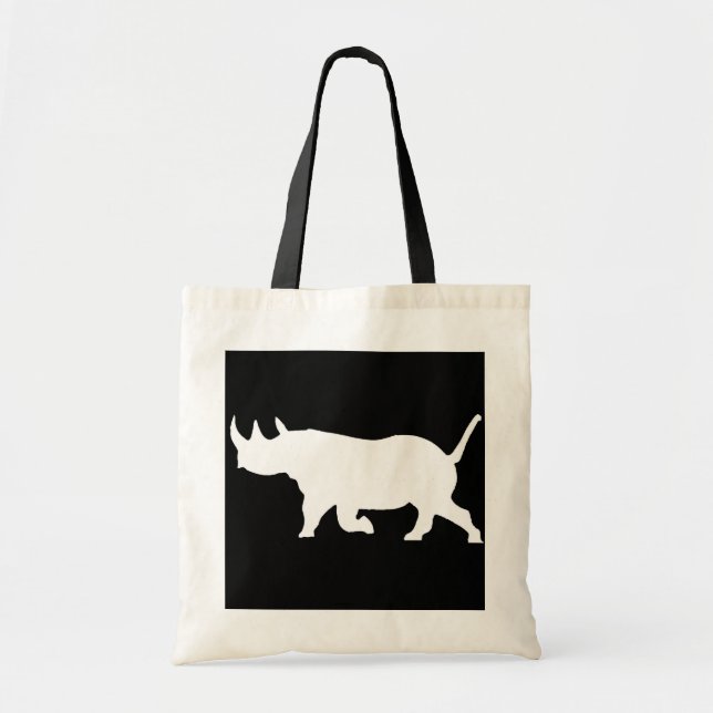 Rhino Silhouette, left facing, Black Background Tote Bag (Front)