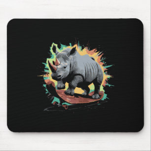 Rhino Skateboarding Distressed Splash Design Men W Mouse Pad
