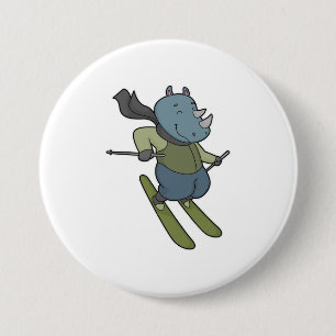 Rhino Skier Ski 7.5 Cm Round Badge