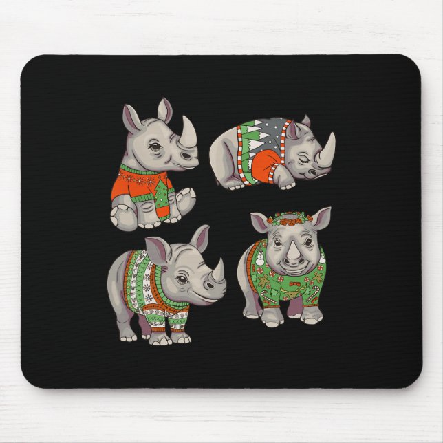 Rhino Ugly Christmas Sweater Contest  Mouse Pad (Front)