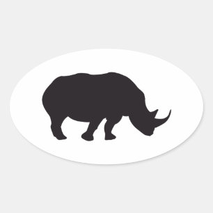 Rhino Vintage Wood Engraving Oval Sticker