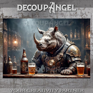 Rhino Warrior Drinking Beer #2 - Decoupage - Tissue Paper