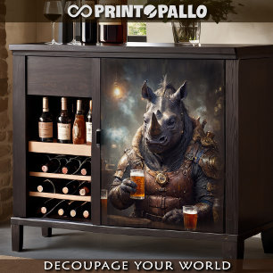 Rhino warrior in steampunk armour drinking beer - tissue paper