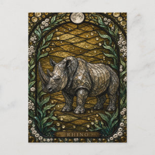 Rhino Watering Hole Illumina Stained Glass Postcard