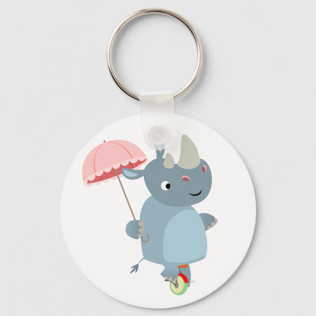 Rhino with Umbrella on Unicycle Keychain (Front)