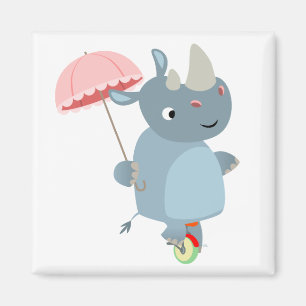 Rhino with Umbrella on Unicycle Magnet