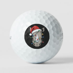 Rhino Wrapped in Christmas Lights Santa Animal Hol Golf Balls