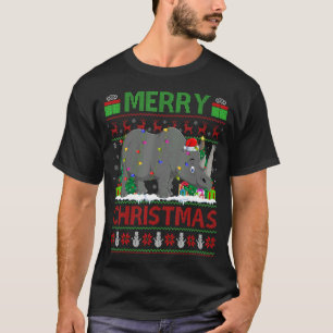 Rhino Xmas Tree Lights Ugly Santa Rhino Christma T-Shirt