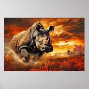 Rhinoceros Animal Wildlife Wilderness Colourful Ar Poster