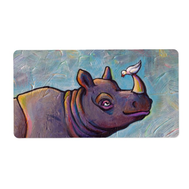 Rhinoceros art little bird gossip fun painting (Front)