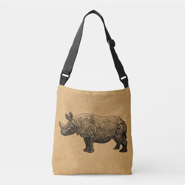Rhinoceros Art Vintage Rhino Illustration Crossbody Bag (Front)