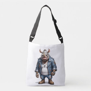 Rhinoceros Biker Rebel in Leather Jacket Cool Crossbody Bag
