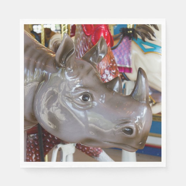 Rhinoceros Carousel Ride on Merry-Go-Round Napkin (Front)