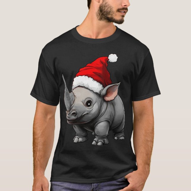 Rhinoceros Christmas / Santa Claus Rhino T-Shirt (Front)