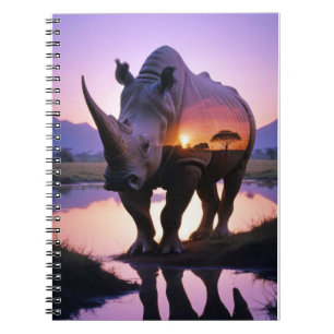 Rhinoceros Double Exposure Animal Nature Forest Notebook
