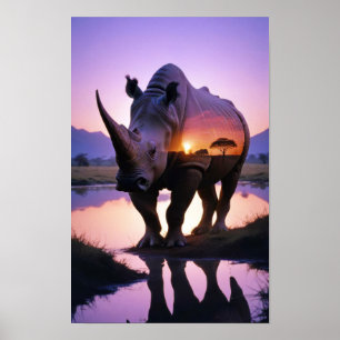 Rhinoceros Double Exposure Animal Nature Forest Poster