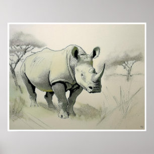 Rhinoceros Drawing - Art Print