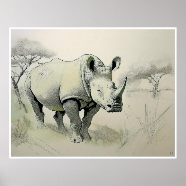 Rhinoceros Drawing - Art Print (Front)